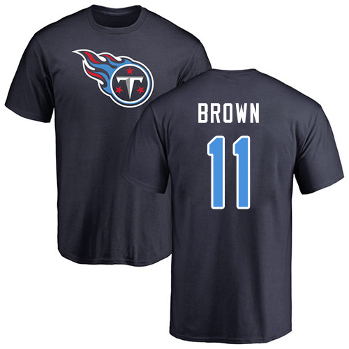 Tennessee Titans Men Navy Blue A.J. Brown Name and Number Logo NFL Football #11 T Shirt->nfl t-shirts->Sports Accessory